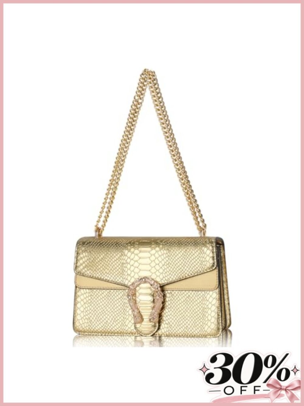 Snake Embossed PU Leather Crossbody Bag Chain Strap Evening Purse